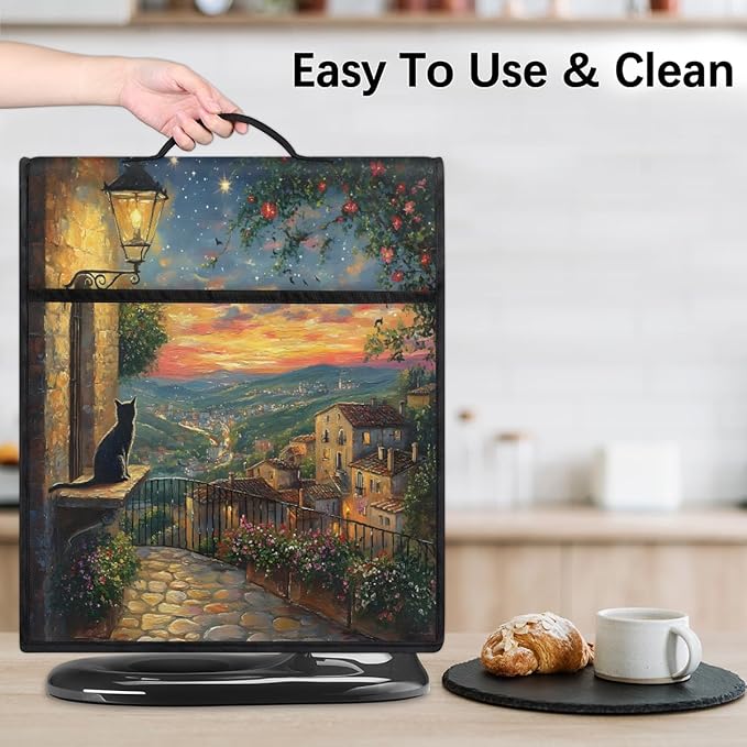 Kitchen Aid Mixer Cover Light Night Scene Cat Flower Stand Mixer Cover Compatible with 6-8 Quarts Stand Mixers, Dust Covers with Zipper Pocket Foldable Washable Kitchen Aid Organizer Bag