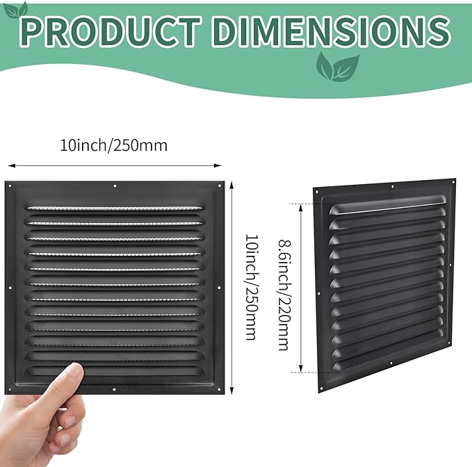 Gable Vents (10" x 10" 3Pcs) Aluminum Walls, Lofts, Garages more, More with Screens, Metal Shed Vents, Outdoor Houses, Loft Ceiling Reinforcement, Square Vents, Blinds, Exterior Grille(Black)