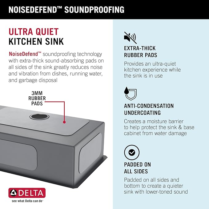 DELTA FAUCET Delta Lenta 32-inch Undermount 16 Gauge Stainless Steel Single Bowl Kitchen Sink with Accessories, 953034-32S-SS, Satin