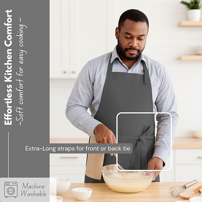 Native Fab Kitchen Apron 2 Pack - 100% Cotton Adjustable, Durable Apron with Pockets, Perfect for Cooking, Baking, Grilling