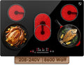 K&H 4 Burner Electric Cooktop - 24 Inch Built-In Radiant Ceramic Stove Top - 9 Power Levels & Touch Control, Compatible with All Cookware, 240V, 8600W High-Power Built-in Electric Stove, CE24-7206SL