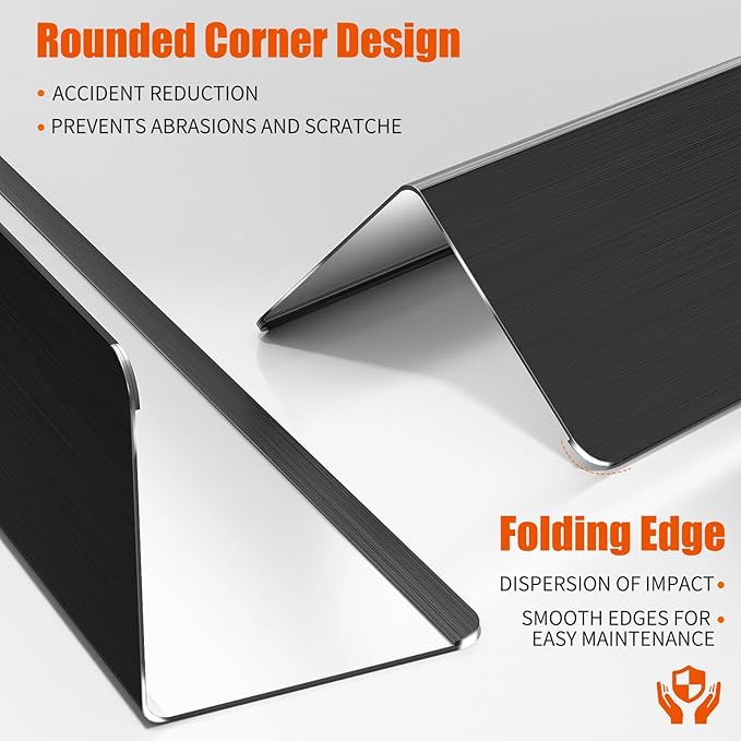 2x2x48 Inch 304 Stainless Steel Wall Corner Guards (5-Pack) Heavy Duty Rounded Corner Protector, Smooth Folded Edge Design for Wall Protection 90° Angle Metal Edge Black Guard Stainless Steel Slab