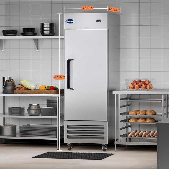 27" W Commercial Refrigerator Single Door 23 Cu.ft Commercial Fridge Fan cooling Stainless Steel Reach-in Refrigerator with Digital Thermostat for Restaurant, Bar, Commercial Use, etc