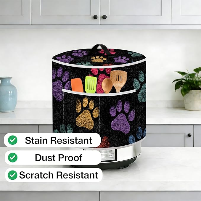 Rice Cooker Cover, Dust Cover for Kitchen Appliances with Handle and Storage Pocket, Easy to Clean Kitchen Decor Gift, Fits 3-6-8 Quart Instant Pot, Slow Cooker and Air Fryer