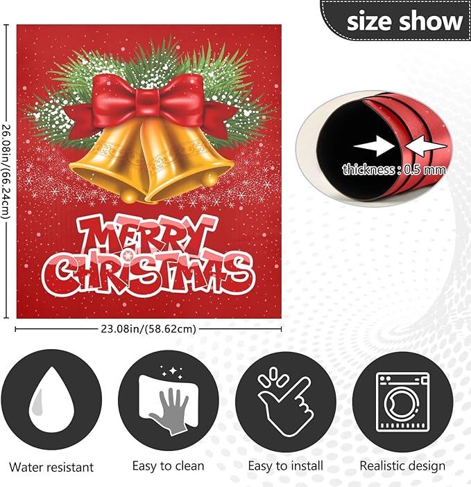 Christmas Bells Bow Dishwasher Magnet Cover Sticker Magnetic Refrigerator Panel Front Door Fridge Microwave Decal Decorative