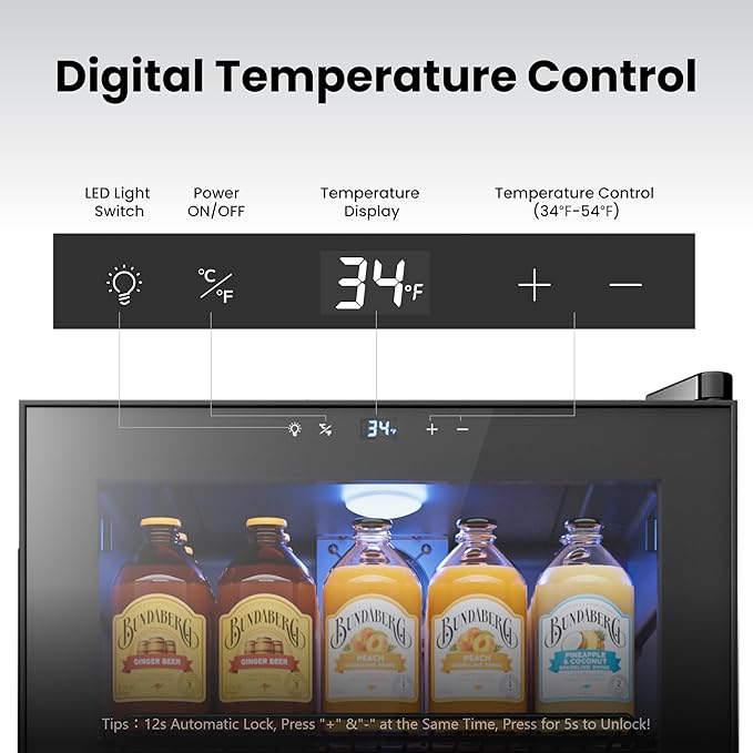 Yeego Beverage Refrigerator Cooler, 130 Cans Mini Fridge with Glass Door Beverage Fridge with Adjustable Shelves for Soda Beer or Wine, Beverage Cooler with Digital Temperature Control for Home Office