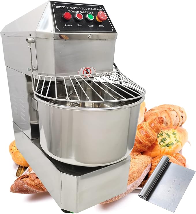 TECHTONGDA Commercial Dough Mixer, 30L Pizza Bakery Flour Mixer Machine with Double Action Double Speed, Electric Stainless Steel Dough Kneading Machine for Restaurant Pizzeria
