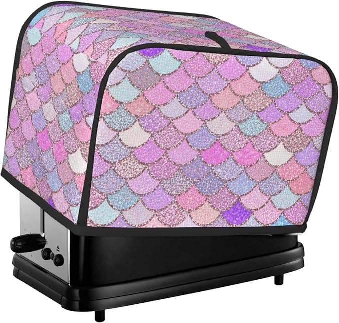 2 Slice Pink Mermaid Fish Scales Toaster Cover, Dust Proof & Fingerprint Protection with Pocket, Portable Kitchen Accessories