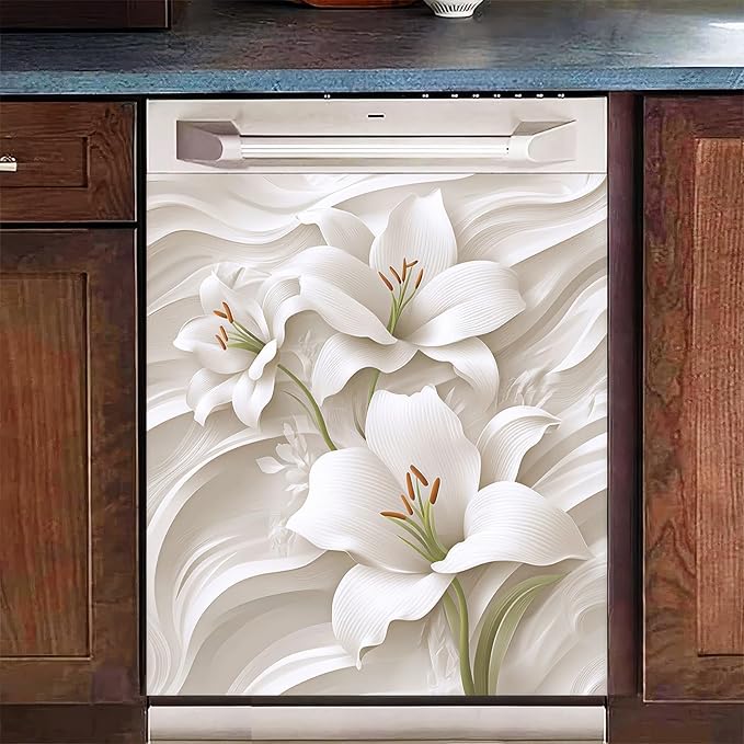 Flower Dishwasher Magnet Cover 23x26 Inch Petal Texture Magnetic Dishwasher Cover Washers Fridge Panel Decal Cover Washing Machine Cabinet Reusable Door Covers Decorative