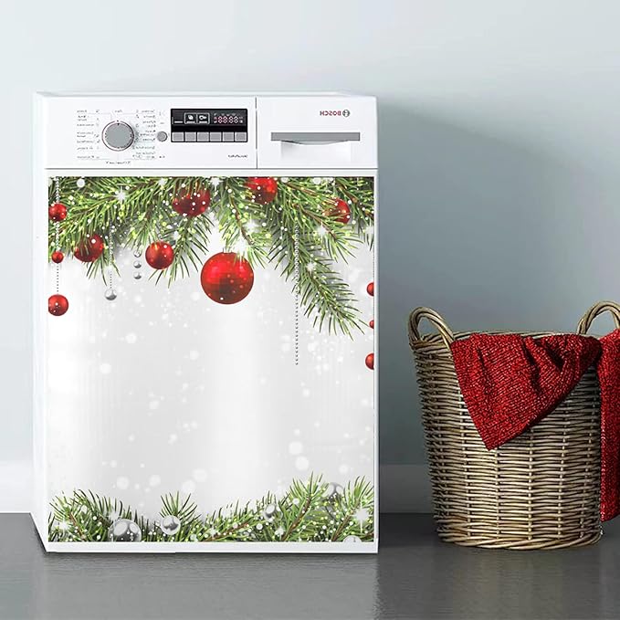 Christmas Dishwasher Cover Panel,Xmas Ornaments Conifer Tree Magnet Cover Decal Decorative Magnetic Sticker Washing Machine Cover Home Season Decor,26" x 23"
