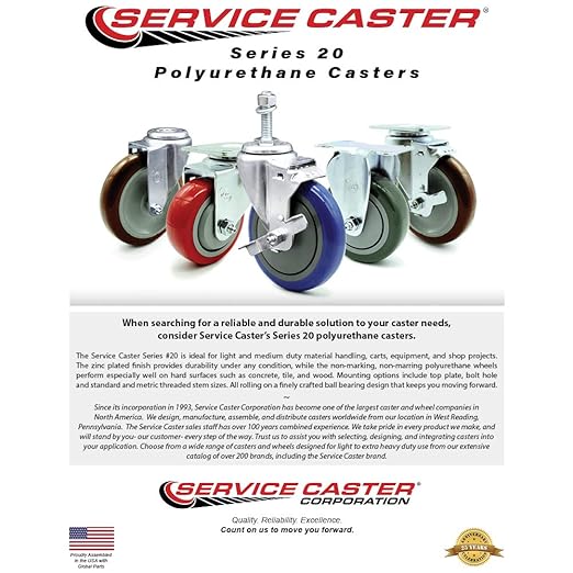 Service Caster Brand Replacement Caster for Uline Caster H-5539R-Rigid Top Plate Caster with 4 Inch Red Polyurethane Wheel-Light Duty Replacement Caster- Fits Carts, Dollies and Poly Box Trucks H-1956