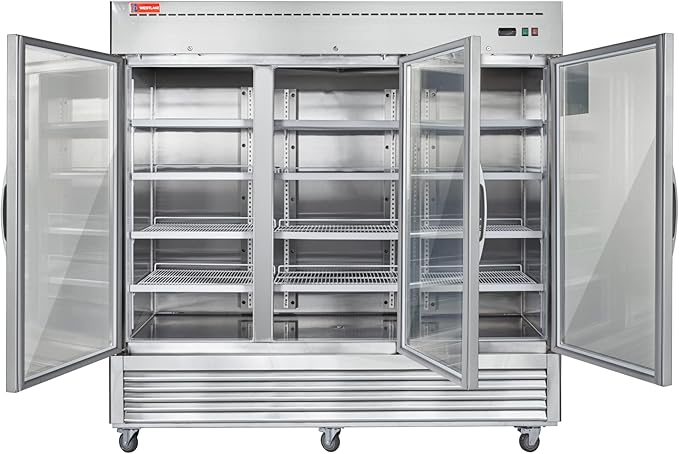 WESTLAKE 82" W Commercial Display 3 Glass Door Refrigerator Merchandiser 3 Section Stainless Steel Reach-in Glass Door Upright Fan Cooling 72 Cu.ft Cooler for Restaurant, Bar, Shop, etc