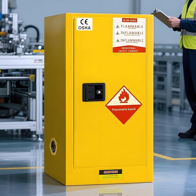 Flammable Storage Cabinet 21"x21"x35", 30 Gallon Chemical Safety Cabinet with Adjustable Shelf, Thickened Galvanized Steel Fireproof Cabinet for Flammable Liquids