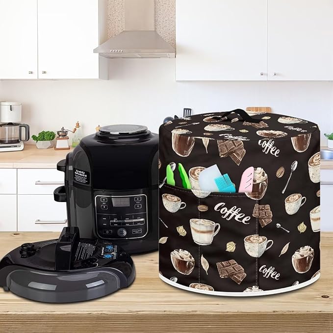 Chocolate Latte 8 Quart Pressure Cooker Dust Cover with Top Handle and Storage Pocket Kitchen Appliance Decor Air Fryer Rice Cooker Covers Machine Washable