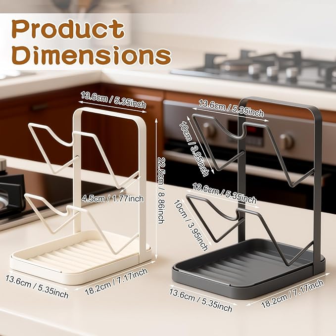 Kitchen Pot Lid Storage Rack, Pot Lid Holder With Tray, Multifunctional Double-layer Kitchen Organizer Stand, Lid And Spoon Rest While Cooking for Stove Top (Gray)