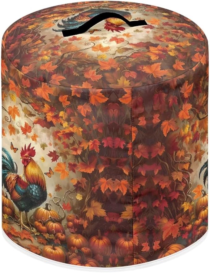 Xoenoiee Rooster Maple Leaf Kitchen Appliance Dust Cover with Pockets, Electric Pressure Cooker Cover Compatible with Crock Pot, Rice Cooker Covers Fall Decor, for 3 Qt Pot