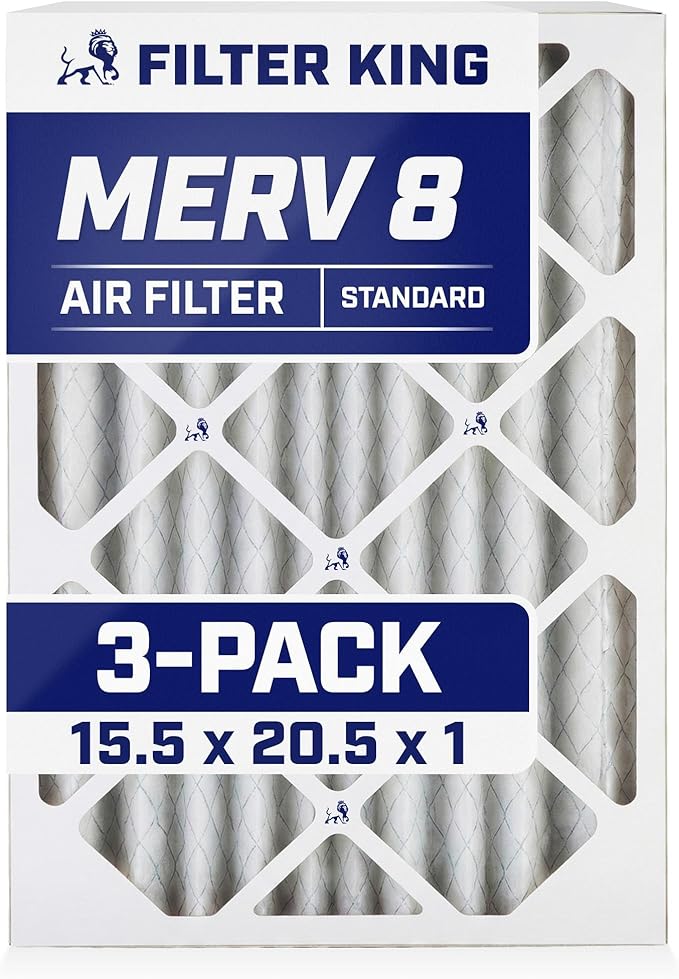 Filter King 15.5x20.5x1 Air Filter | 3-PACK | MERV 8 HVAC Pleated A/C Furnace Filters | MADE IN USA | Actual Size: 15.5 x 20.5 x .75"