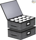 Aokeyee 2-Pack Mug & Cup Storage Box, Hard Shell Storage Container - Holds 24 Coffee Mugs, Teacups & Glasses, Stackable with Lid, Handles, Zippers & Label Slot, for Moving & Protection, Grey