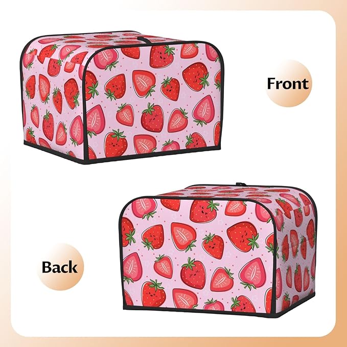 Pink Strawberry Kawaii Fruit 4 Slice Toaster Cover, Waterproof Toaster Dust Cover Bread Maker Protective Cover For Small Kitchen Appliance Dining Room Table Home Decor Gifts