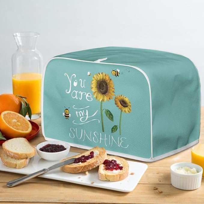 Sunflower Bee Toaster Cover 2 Slice Wide Slot Washable Bread Maker Covers Toaster Covers Kitchen Small Appliance Cover Stain Resistant