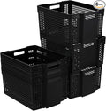 6-Pack Plastic Stackable Baskets, Stacking Plastic Storage Basket, Black