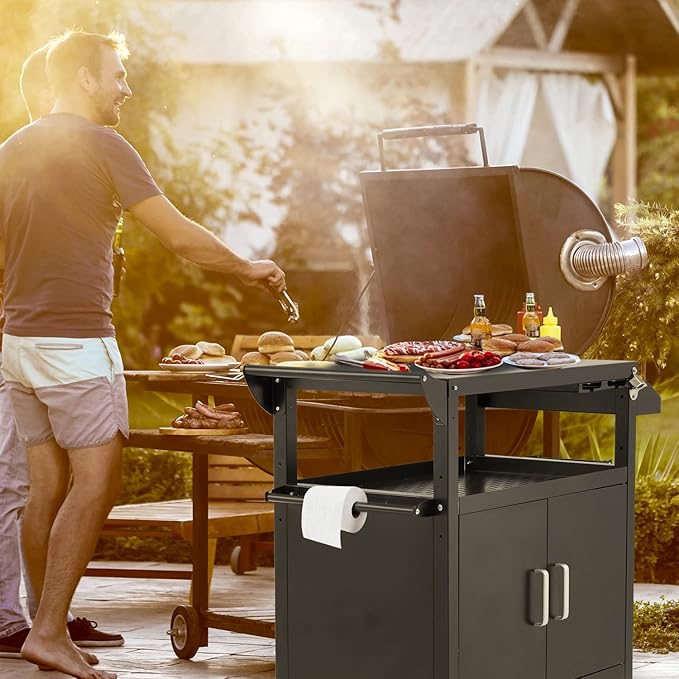 Outdoor Grill Prep Table Storage Cabinets Rolling Bar Grill Cart with Wheels for Blackstone 17/20/22 Inch Griddles Stand, Movable Kitchen Island for Patio, Outdoors, Bar, Outside, Poolside