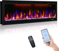 Electric Fireplace 42 inch, Recessed Wall Mounted Fireplace Heater, Linear in-Wall Fireplace, Logs & Crystal Options, 750/1500W, Black (42")