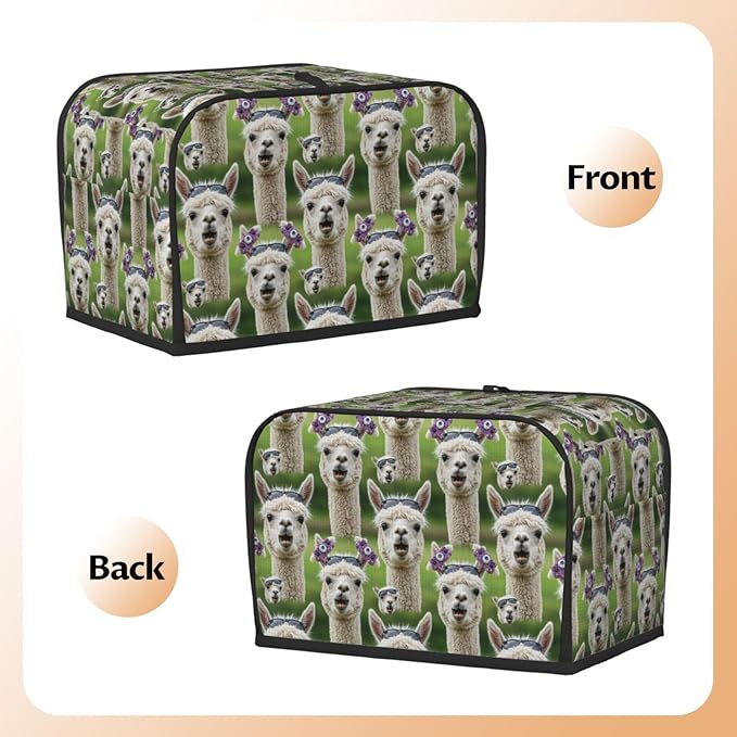 2 Slice Toaster Cover Funnny Llama, Machine Washable Dust & Fingerprint Protector, Polyester Appliance Cover with Pocket