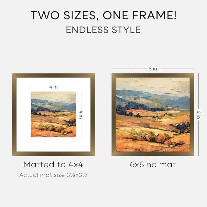 Homeforia 6x6 Picture Frames Bronze, High End Metal 6 x 6 Square Photo Frame with Mat 4 by 4, 6x6 Brass Frame Matted to 4x4 inch Print, 6by6 Wall or Tabletop Frames, Tempered Glass, Wall Kit, Set of 3