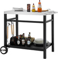 Royal Gourmet Dining Cart Table with Double-Shelf, Movable Stainless Steel Flattop Grill Cart, Hooks, Side Handle, Multifunctional PC3401S (Silver)