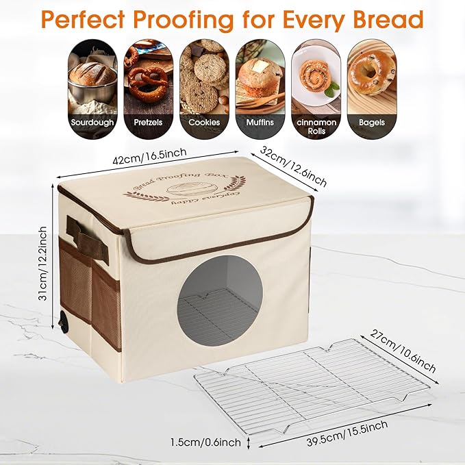 Foldable Bread Proofing Box with Temperature Timer Controller (86-113℉),Space-Saving Dough Proofer with Metal Rack,Sourdough Starter Warmer,Proofing Box for Bread Baking,Pizza,Yogurt,Seed Starting