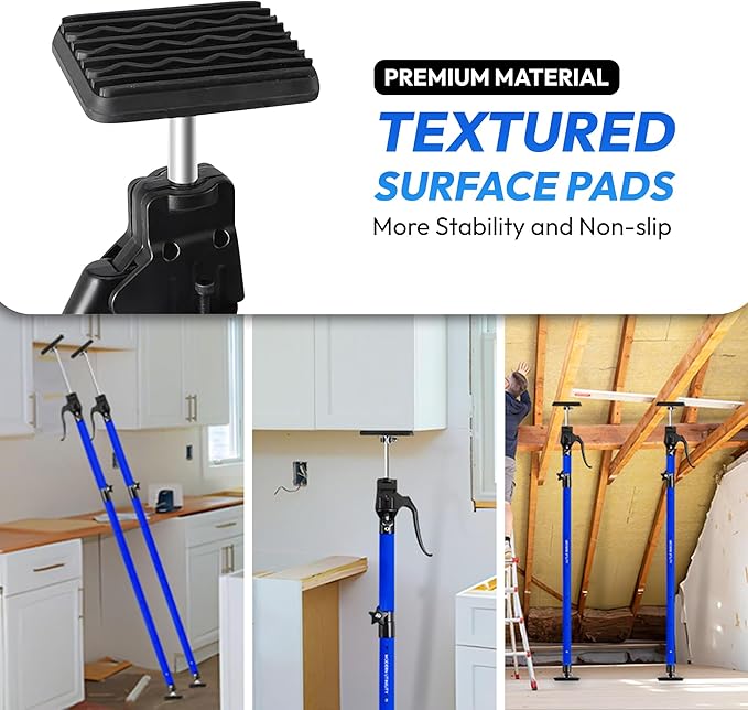 Adjustable Cabinet Jacks for Installing Cabinets (45.3-114.2 Inches 2 Pack) Heavy Duty 200 lb Metal Quick Support Rod & Third Hand Support System with Swivel Non-Slip Pads for Drywall and Ceilings.