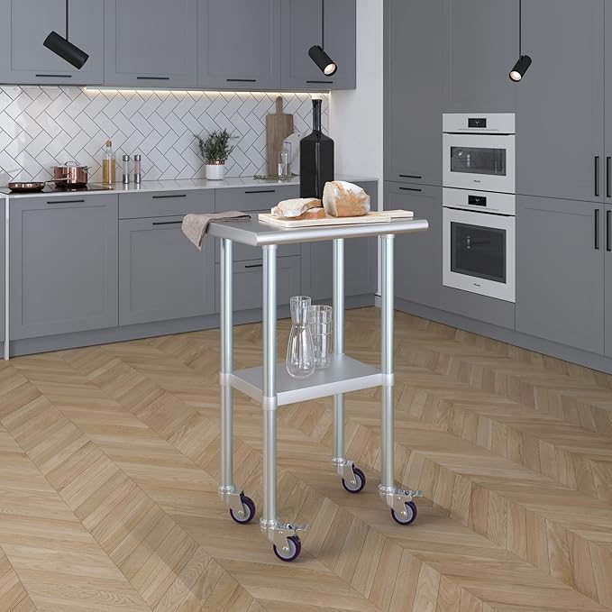 AmGood 24" Long x 18" Deep Stainless Steel Table with Casters