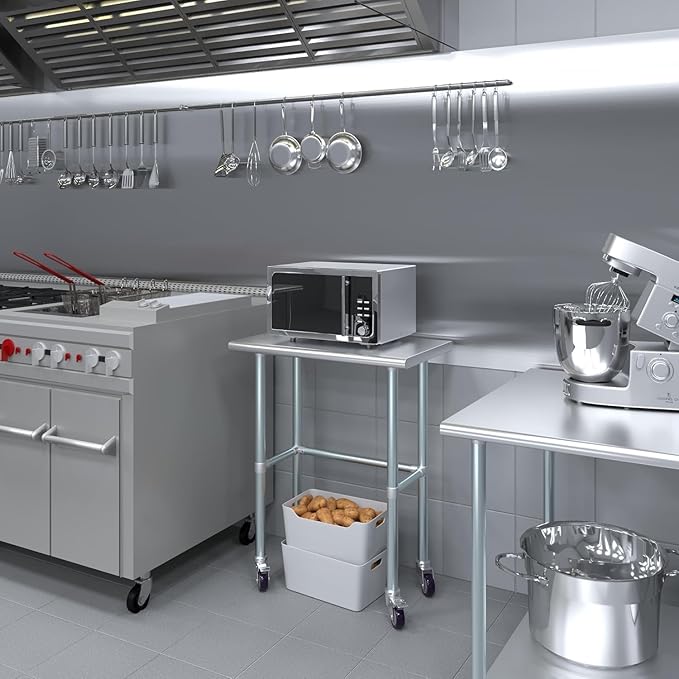 Stainless Steel Work Table Open Base & Wheels | Work Station | Metal Work Bench (Stainless Steel Work Table Open Base + Casters) (30" Long x 18" Deep)