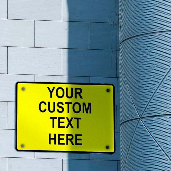 Aluminum Weatherproof Metal Sign Multiple Sizes Custom Personalized Text Here Yellow Black Caution Horizontal Street Signs 10x7Inches