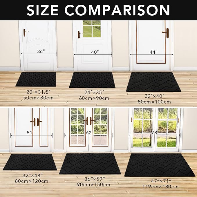 hicorfe Dirt Trapper Indoor Doormat,20"x48" Welcome Door mat,Non Slip Backing Washable Door Mats,Absorbent and Resistant Low-Profile Entrance Inside Floor Mat for Front Back Door,Entryway (Black)