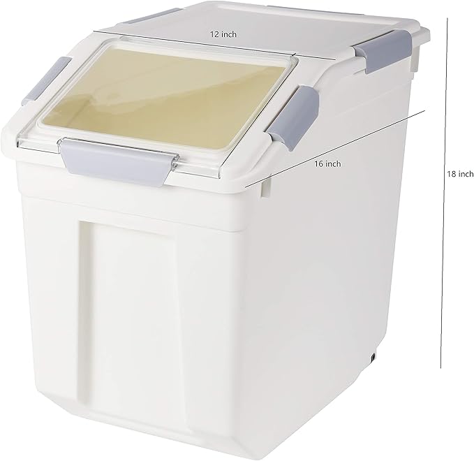 EonTone Pack-2 Bulk Large Sealed Flour Storage Container 25 Liters (30 lbs) with Lockable Lid Wheels and Measuring Cup BPA-Free Food Dispenser
