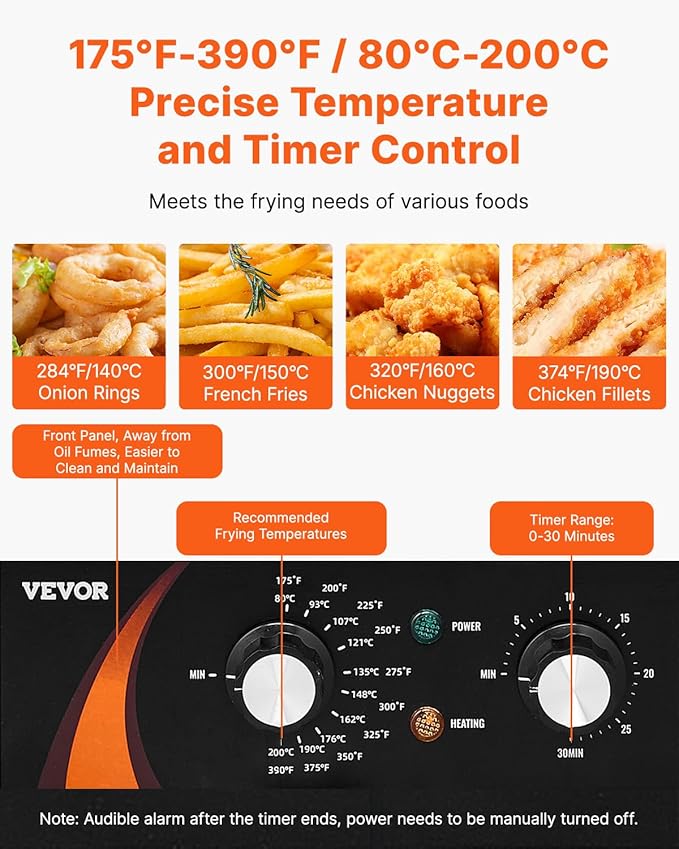 VEVOR Commercial Deep Fryer, 2 x 9Qt / 8.5L Double Oil Fryer with 2 Baskets, 1mm Thickened Stainless Steel, Dual Tank 3500W Electric Countertop Fryer， Time & Temp Control, for Kitchen Restaurant Use