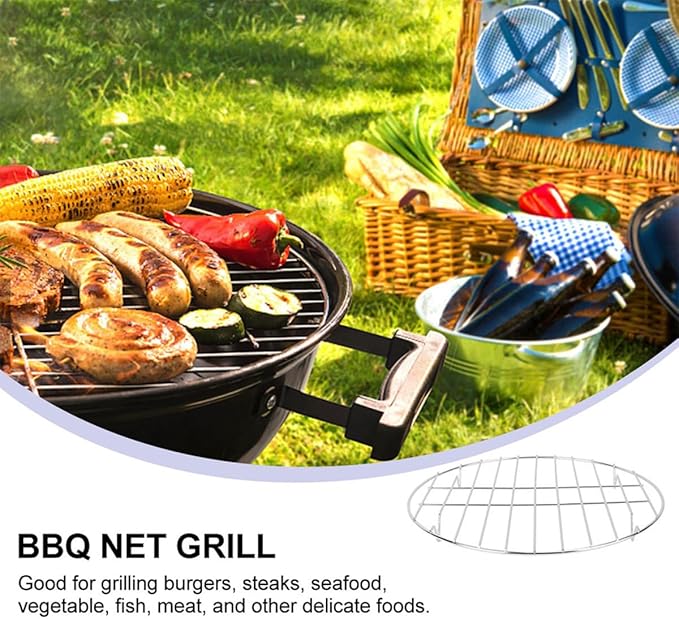 MERRYHAPY 2Pcs Stainless Steel Steak Barbecue Stand and Pizza Baking Rack, 25Cm 28Cm Grilling Shelf for Outdoor Barbecue, Meat Rib Rack Compatible Grill and Oven Cooking