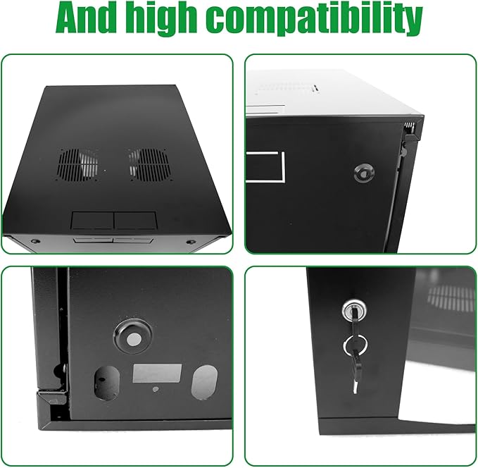 12U Server Cabinet Wall Mount Rack Enclosure with Caster Wheels 2 Server Fans Locking Glass Door Removable Side Panels 19" Network Cabinet 15-18.5" Installation Depth Heavy-Duty Frame (27INCH, 12U)