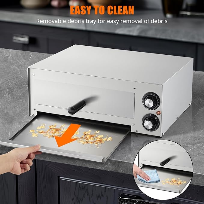 Electric Pizza Oven 13 inch Countertop Pizza Maker, Single Deck Stainless Steel, Removable Crumb Tray, Timer & Temp Control, Commercial Pizza Cooker Ideal for Home Kitchen Restaurant and Food Truck