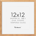 12x12 Picture Frame, Solid Oak Wood 12"x12" Photo Frame for Wall, 12 x 12 Frame Matted to 8 x 8, Square 12x12 Frame, Tempered Real Glass, 12 x 12 Collage Gallery Frames - Natural Oak Color, 1 Pack