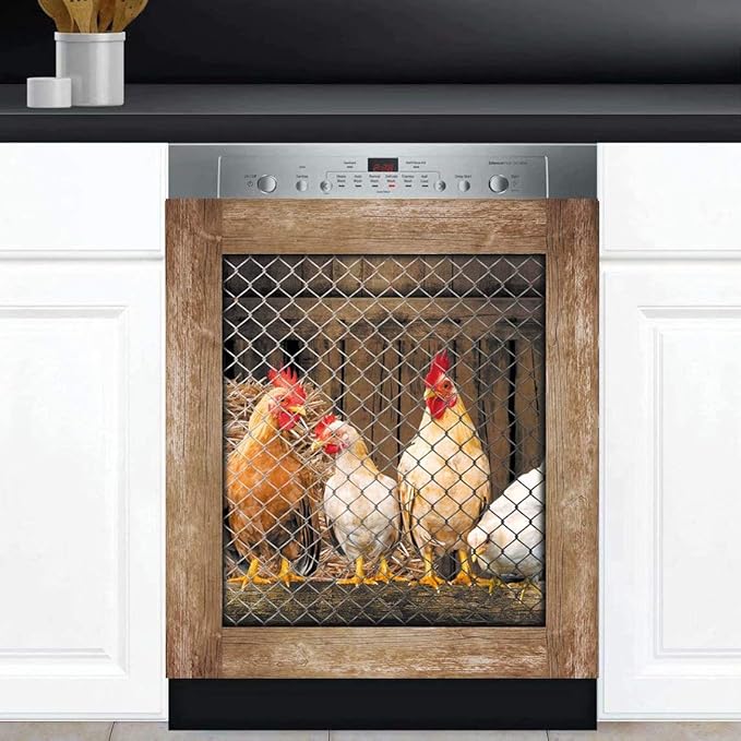 Awak Kitchen Decor Rooster Dishwasher Sticker Magnet Cover,Country Chicken Fridge Door Panels,Farmhouse Hen Refrigerator Magnetic Decals for Home Appliances,Easy To Trim 23 inchx26 inch