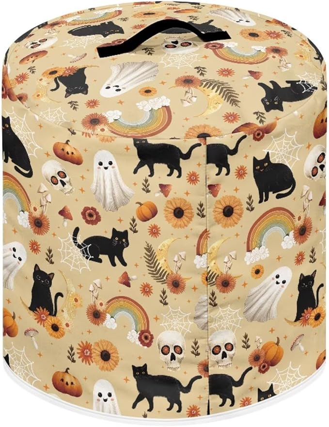 Halloween Theme Kitchen Appliance Protector Cover Bag 6 Quart Pressure Cooker/Air Fryer/Rice Cooker Dust Cover with Top Handle and Storage Pocket Black Cat Ghost Print