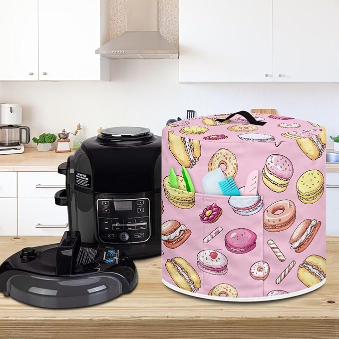 TODIYADDU Doughnut Cake Pressure Cooker Cover for Women Trendy Instant Pots Cover with Top Handle and Pocket Kitchen Appliance Cover Dust Cover for 3 Quart Instant Pots and Extra Accessories