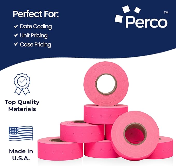Perco 1 Line Fluorescent Pink Labels - Case of 30 Sleeves, 240,000 Blank Pricing Labels for Perco Lite, X, Plus and Pro 1 Line Price and Date Guns