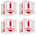 SmartSign (4-Pack) Fire Extinguisher Projecting Sign - 5" x 6", Two-Sided Wall Mount Polished Acrylic Corridor V-Sign with Down Arrow, Red on White