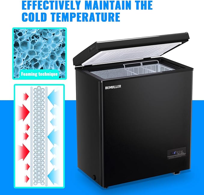 Large Capacity Chest Freezer Mini Deep Freezers (Down to -11.2 ℉) with TWO Removable Baskets Freestanding Black Compact Size for Home Kitchen Office Apt