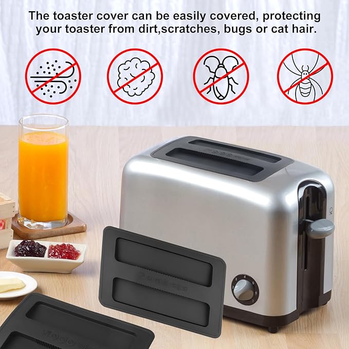 2Pack Silicone Toaster Cover,Heat Resistant Bread Machine Cover Toaster Lid Bread Maker Top Cover,Toaster Appliances Top Cover Bread Maker Dust Cover Sandwich Machine Part Accessories for Clean(Black)