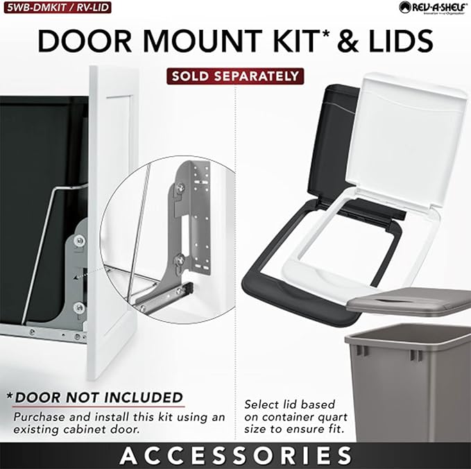 Rev-A-Shelf RV-18KD-2218C-S Double Pullout Trash Cans for Kitchen Cabinets 35 Quart Garbage Recycling Bin on Full Slides, Blue/Black